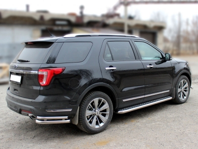 Защита заднего бампера"уголки" двойные d-60+43 Технотек для Ford Explorer 2017 – н.в. 